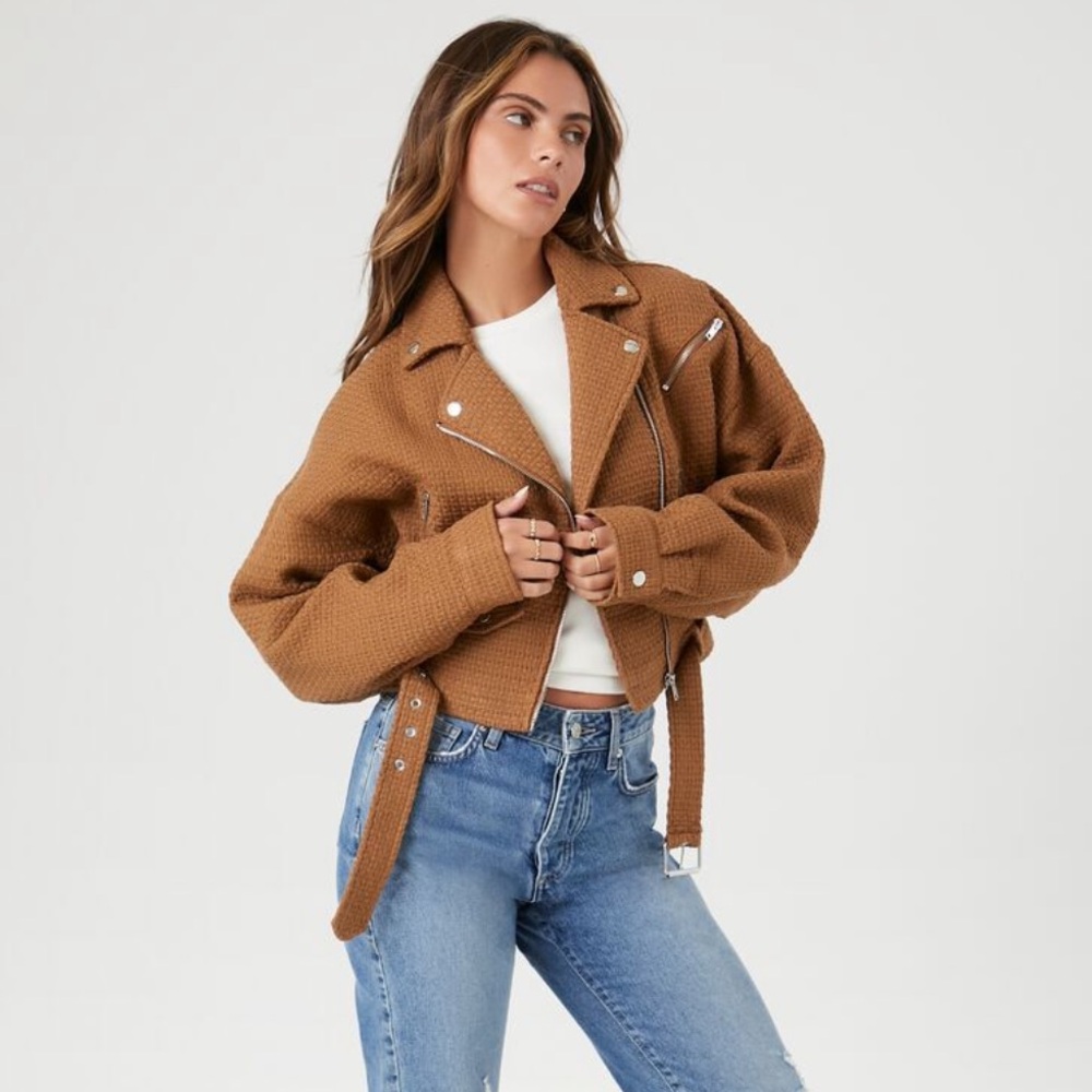FOREVER 21 Belted Crop Moto Jacket
